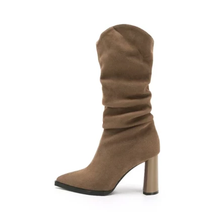 Ботинки женские для повседневной носки QITUMAUL khaki[fleece-lined heel height 8.5cm]