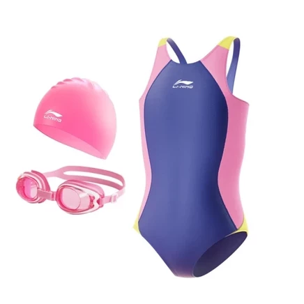 Li Ning Kids Swimwear 608 pink+swim goggles+swimming cap