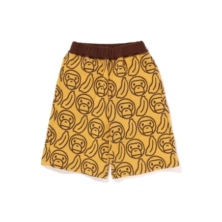 A BATHING APE Cartoon Monkey BABY MILO Banana Jacquard Knitted Shorts Kids' yellow yex