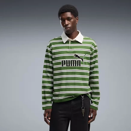 Мужское поло Puma PUMA Elevated Essentials, зелёное в полоску