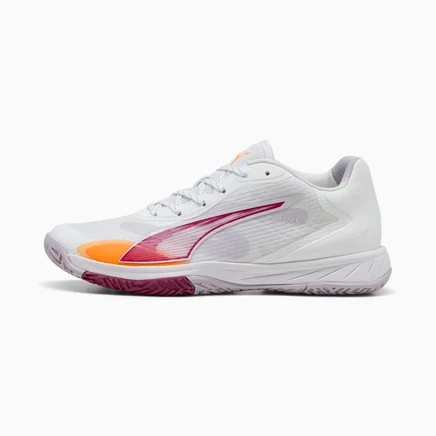 Женские кортовые кроссовки Puma, белые с розово-лиловыми