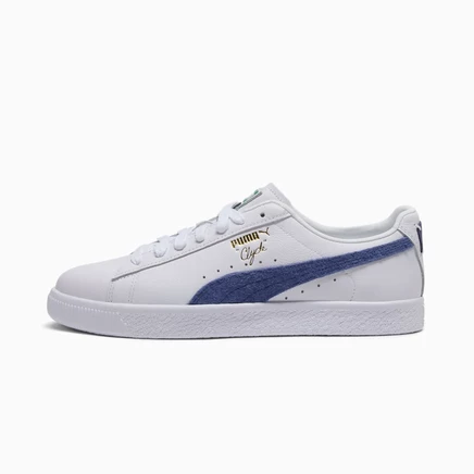 Кроссовки Puma Clyde Base, бело-голубые с золотистым