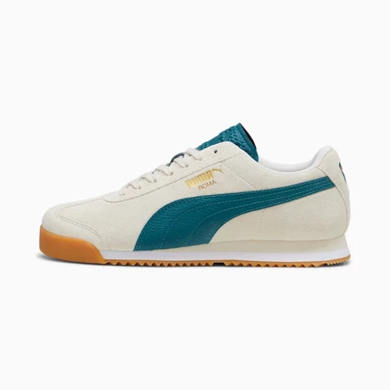 Кроссовки Puma Roma Suede, бело-зелёные с коричневой подошвой