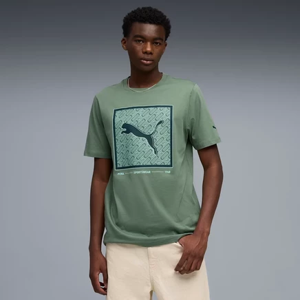Мужская футболка Puma Pattern Box с графическим принтом, эвкалиптовая