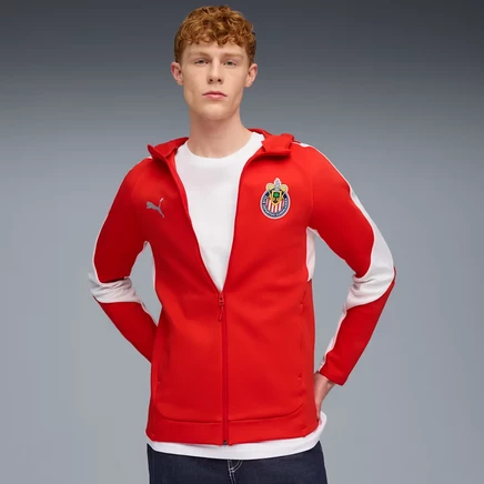 Мужская футбольная куртка с капюшоном Puma CD Guadalajara Chivas, красно-белая