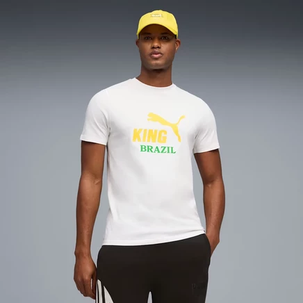 Мужская футбольная футболка Puma KING Fanpack с символикой Бразилии, бело-желто-зеленая