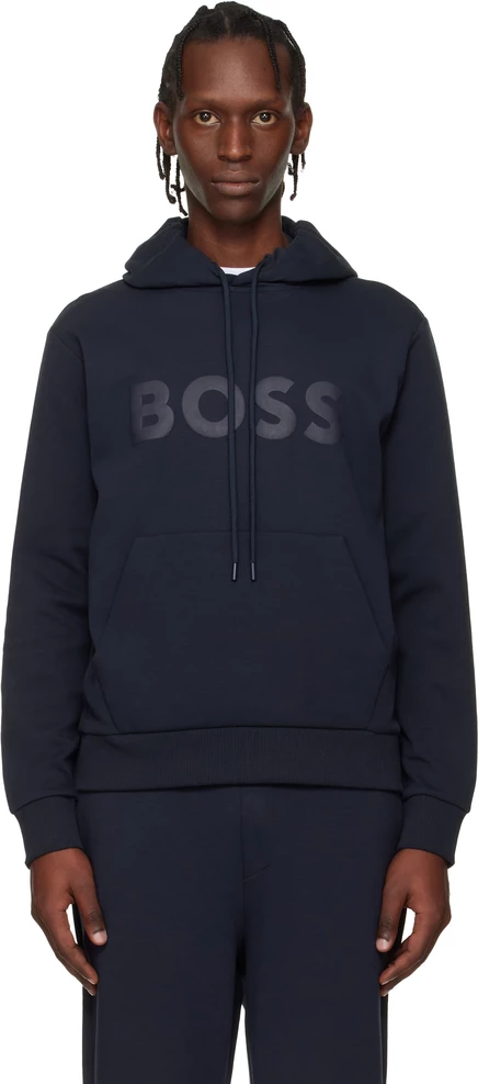 Мужское худи Boss Printed-Logo Hoodie, темно-синее