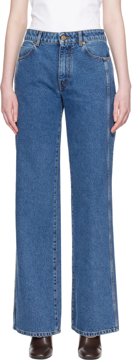 Женские прямые джинсы Balmain, темно-синие