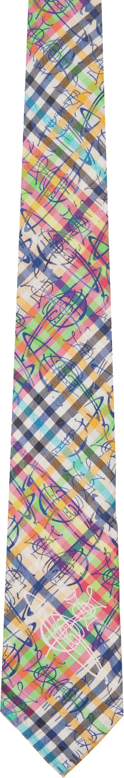 Мужской галстук Vivienne Westwood Graffiti Orb 8,5 см, синий