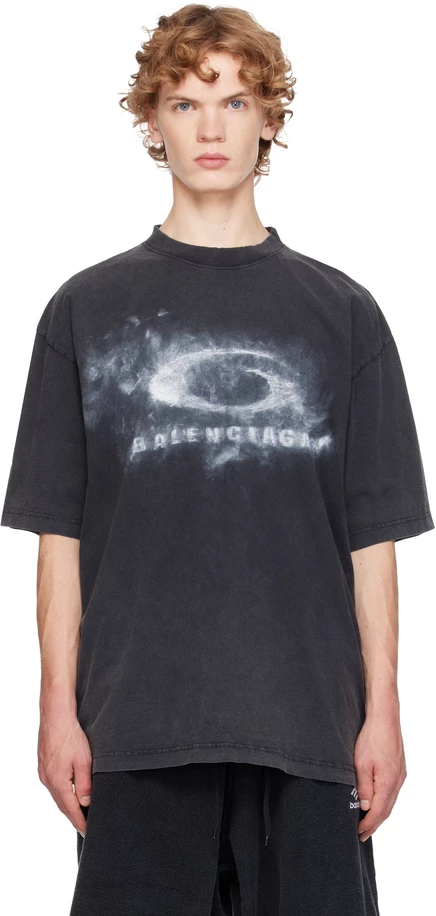 Мужская футболка Balenciaga Faded Loop, чёрно-белая