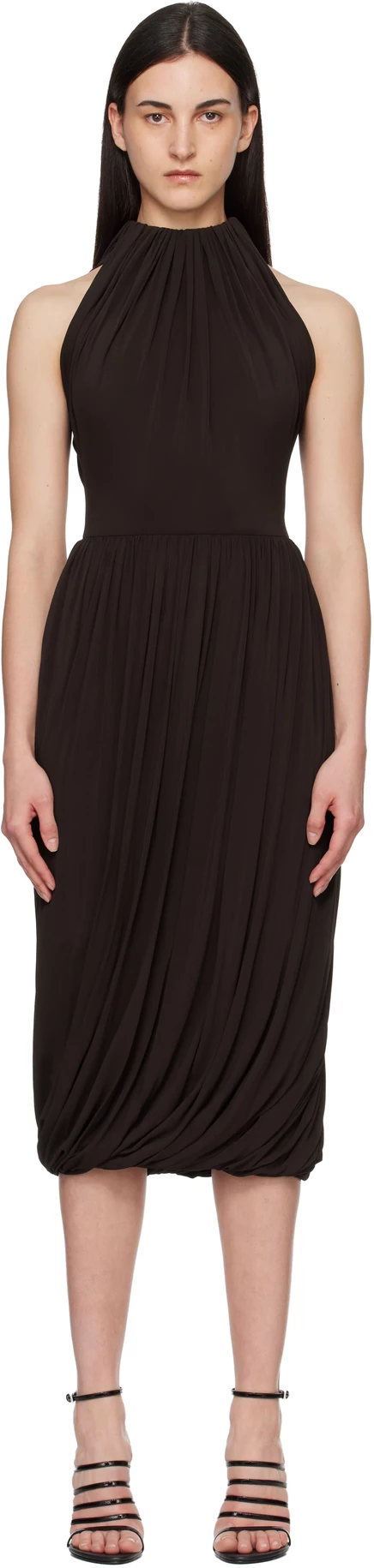 Женское платье ALAÏA миди из джерси, коричневое