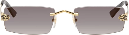 Солнцезащитные очки Cartier Gold 'Panthère de Cartier' прямоугольной формы золотистого/золотисто-серого цвета
