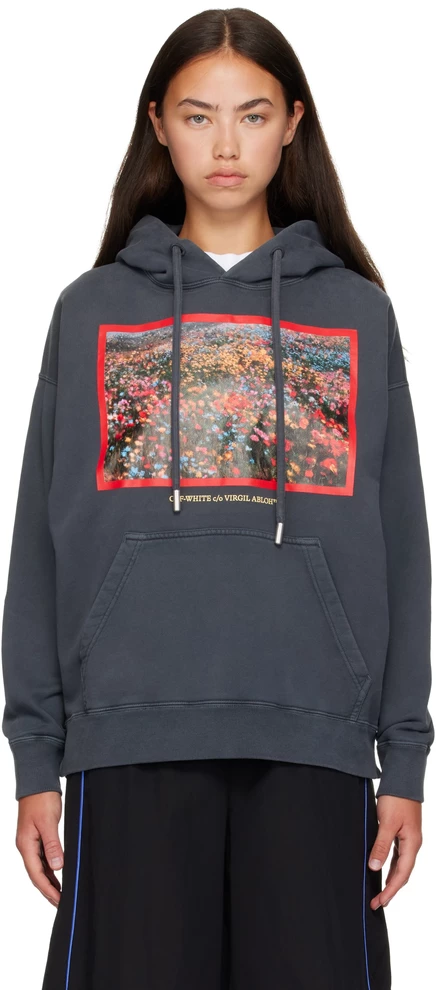 Женское худи Off-White Flowers Field, выцветшее черное