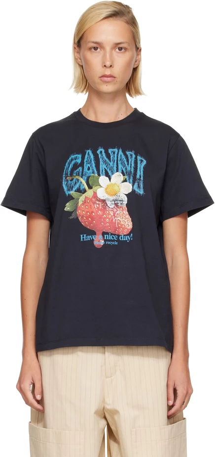 Женская футболка Ganni Strawberry, черная