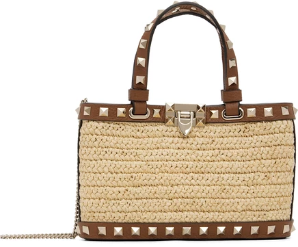 Valentino Garavani Beige Mini Rockstud Shopping Bag natural/saddle