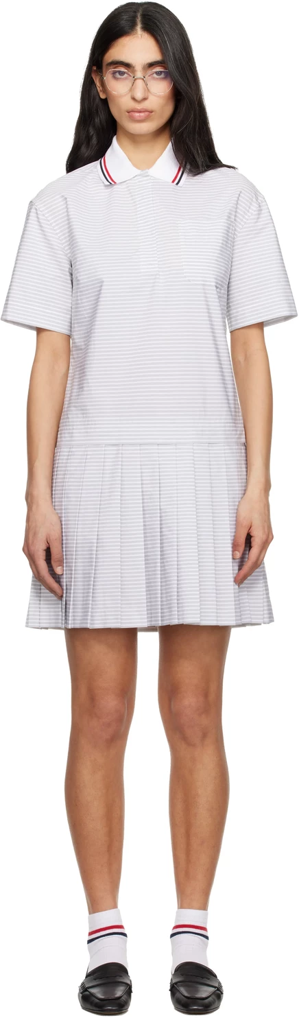 Женское мини-платье Thom Browne Pleated Polo, серое