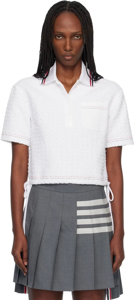 Женская поло Thom Browne из твида с кулиской, белая
