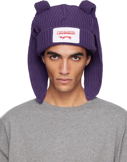 Мужская вязаная шапка Charles Jeffrey Loverboy с ушками, фиолетовая