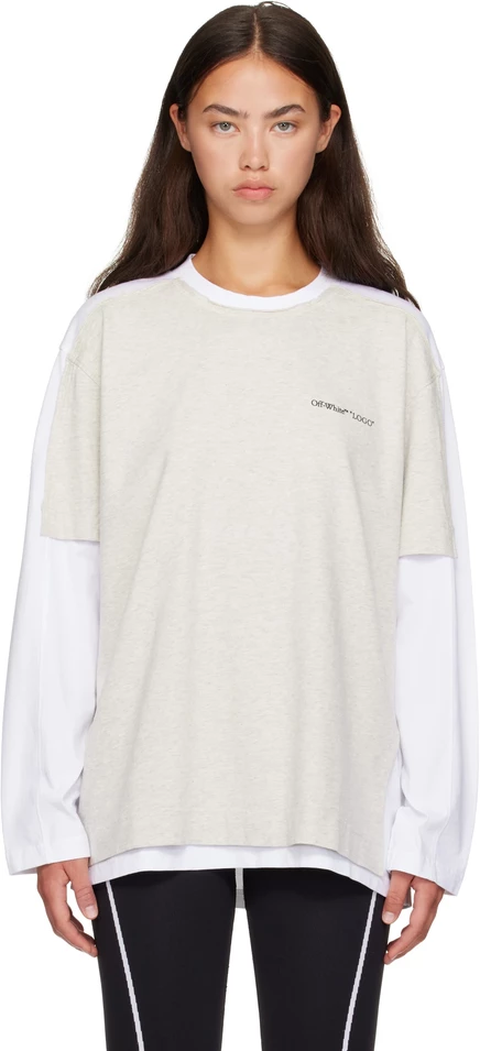 Женская двухслойная футболка Off-White Logo, серо-черная