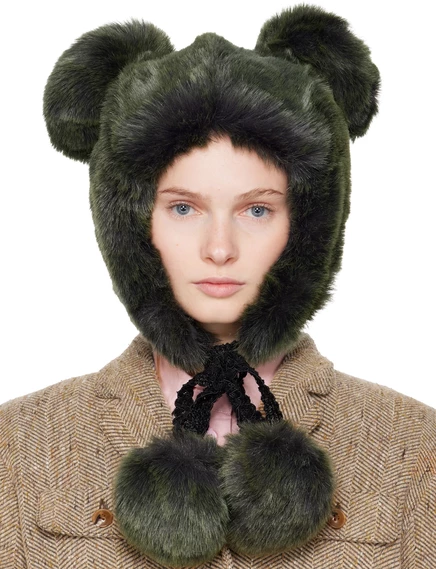 Шапка Anna Sui из искусственного меха, серо-зеленая
