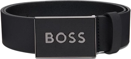 Мужской кожаный ремень Boss с пряжкой-логотипом, черный