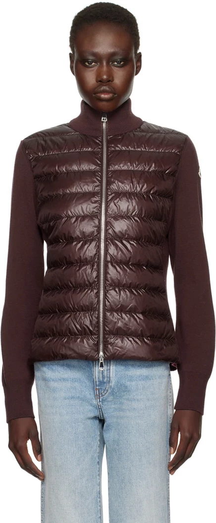 Шерстяной пуховик Moncler Burgundy на подкладке бордового цвета