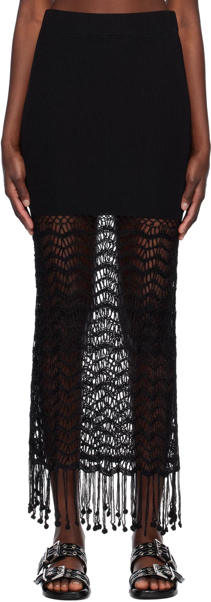 Женская длинная вязаная юбка Ganni Shiny Crochet, черная