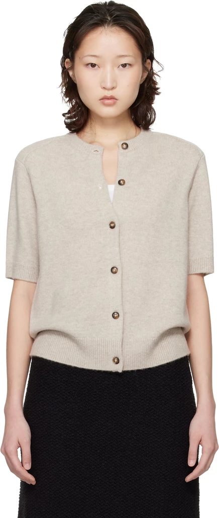 Кашемировый кардиган с коротким рукавом Loulou de Saison Beige Jodi бежевый меланж