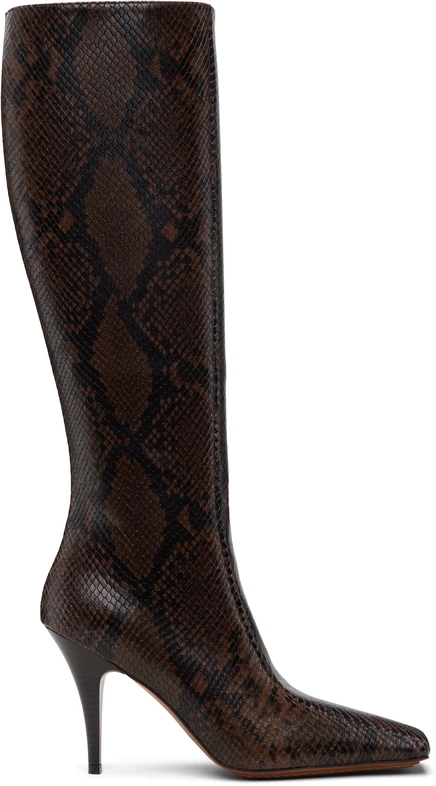 Женские сапоги Stella McCartney Snake высокие, коричневые