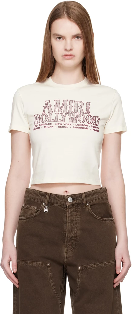 Женская укороченная футболка Amiri Hollywood, льняная