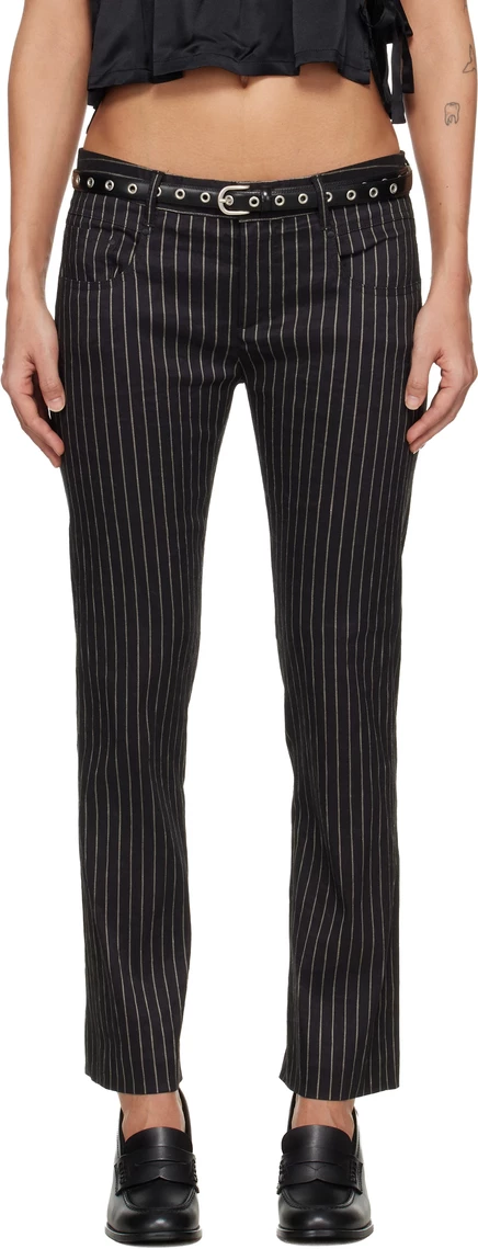 Женские прямые брюки R13 Tailored Boy, черные в серебристую полоску