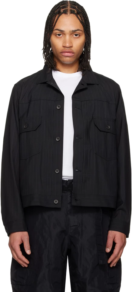 куртка sacai Black в мелкую полоску черного цвета