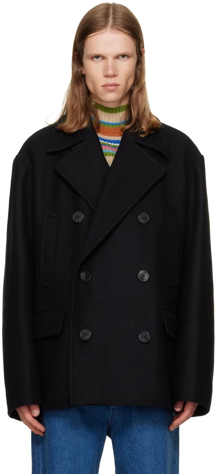 Мужское двубортное пальто Dries van Noten, черное