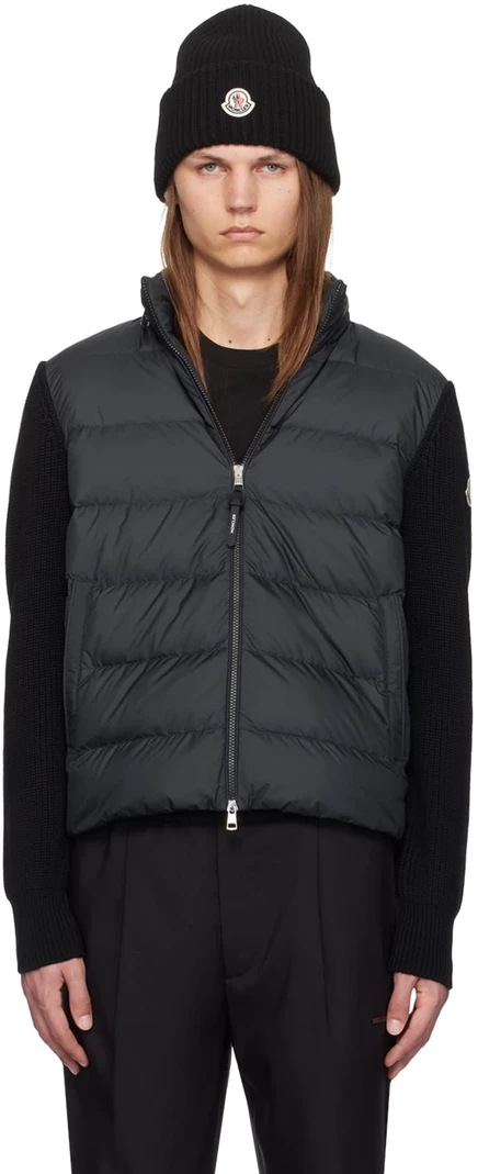 Мужское пуховое худи Moncler на молнии, черное