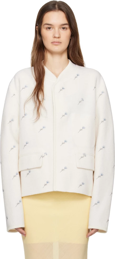 Куртка Rier White City Crop Flowers Walker из войлока с белыми цветами