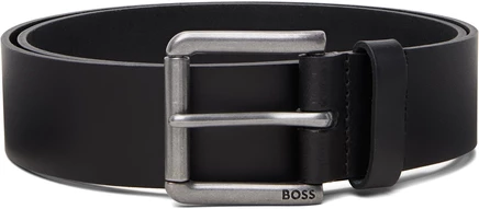 Мужской кожаный ремень BOSS с роликовой пряжкой, черный