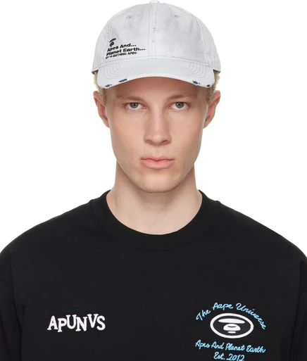 Шапочка с логотипом AAPE by A Bathing Ape Темно-белая с потертостями, белая (серая)