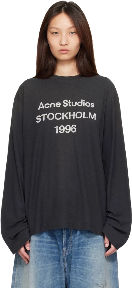 Футболка с логотипом Acne Studios 1996 года с черным напылением, выцветшая черная