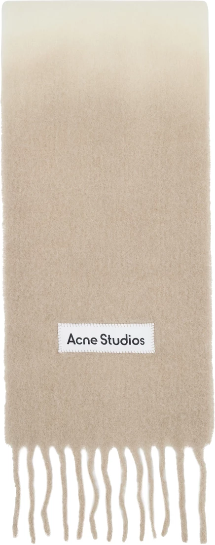 Acne Studios -Белоснежно-бежевый шерстяной шарф с бахромой светло-бежевого цвета