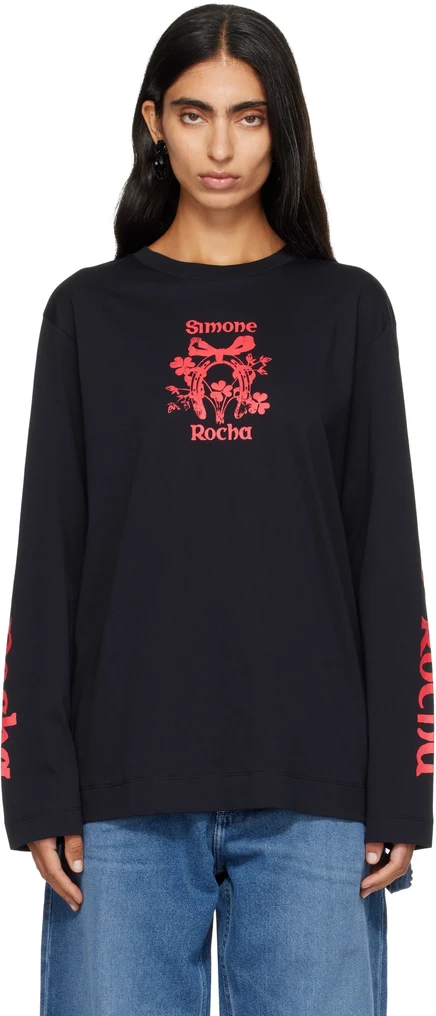 Женский лонгслив Simone Rocha Coming Up Roses, черный/красный