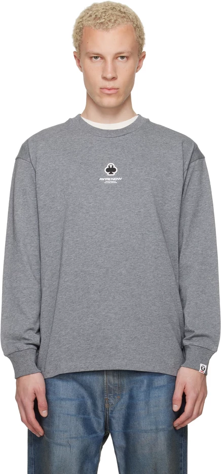 Футболка с длинным рукавом AAPE by A Bathing Ape серая 'AAPENOW' Clover Moonface серая (вереск)