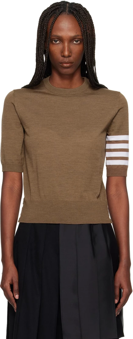 Женский джемпер Thom Browne Fine Merino Wool 4-Bar, ореховый