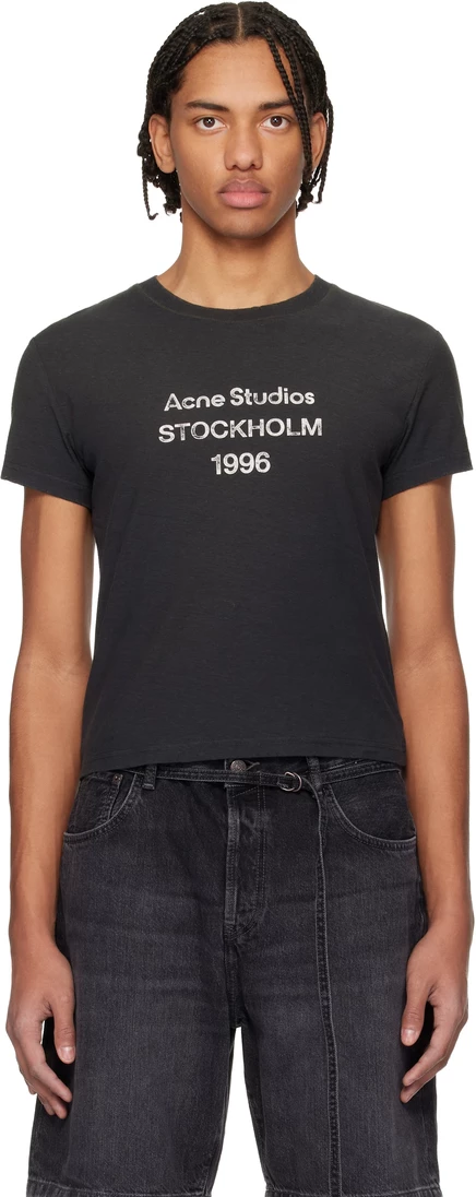 Черная футболка с логотипом Acne Studios, выцветшая черная