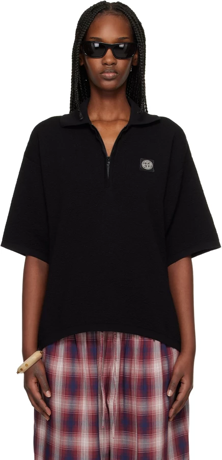 Женское поло Stone Island 5100021 из хлопка, черное
