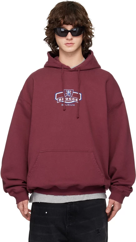 Мужское худи VETEMENTS «Турист Брюгге», выцветшее бордовое