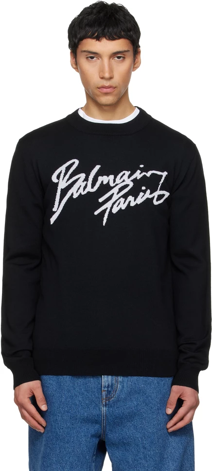 Мужской свитер Balmain из мериносовой шерсти, черный