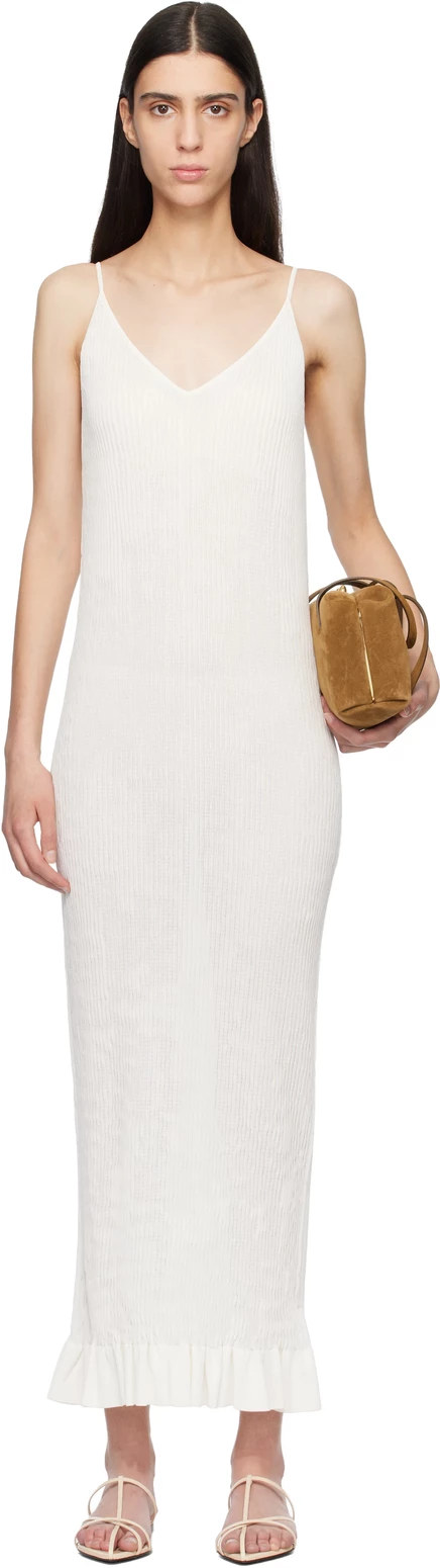 Женское макси-платье Jil Sander Off-White со сборкой и оборкой, белое