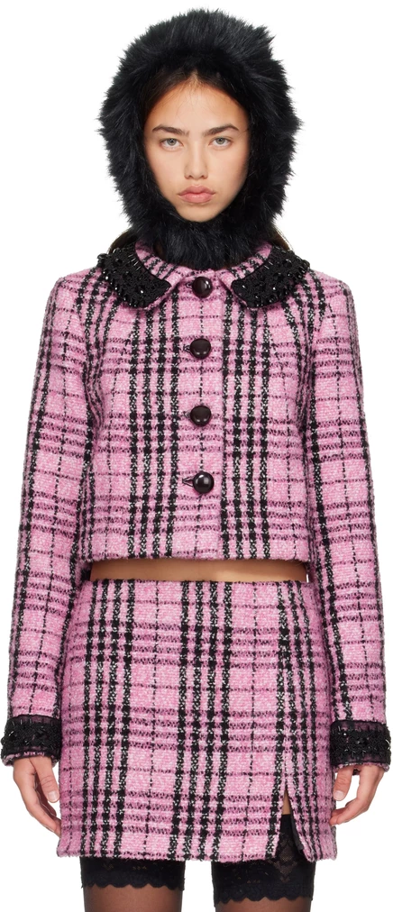 Женская куртка Anna Sui в клетку с бисером, розовая