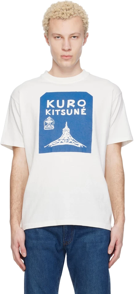 Винтажная футболка для стирки Maison Kitsuné White KURO Edition Tokyo-Paris Crossroads цвета экрю