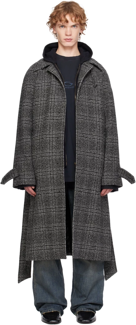Мужское пальто Balenciaga из шерсти, черно-серая клетка